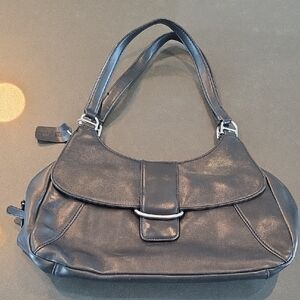Worthington Black Leather Shoulder Bag with Flap Detail